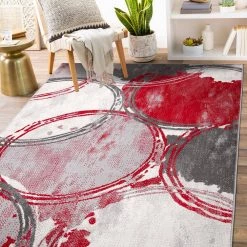 Red 5 ft. x 7 ft. Contemporary Modern Circles Area Rug by World Rug Gallery -Shaw stor online red world rug gallery area rugs 2064red5x7 31 1000