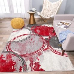 Red 5 ft. x 7 ft. Contemporary Modern Circles Area Rug by World Rug Gallery -Shaw stor online red world rug gallery area rugs 2064red5x7 4f 1000