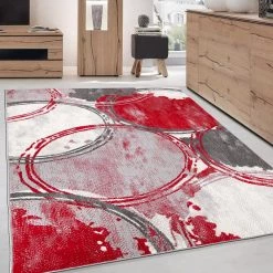 Red 5 ft. x 7 ft. Contemporary Modern Circles Area Rug by World Rug Gallery -Shaw stor online red world rug gallery area rugs 2064red5x7 c3 1000