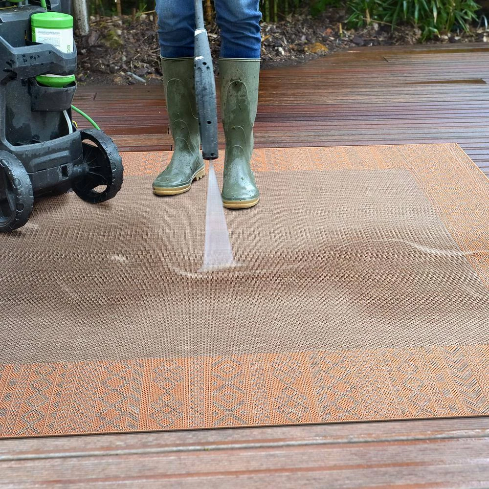 Rust 7 ft. 10 in. x 10 ft. Bohemian Bordered Flatweave Waterproof Backyard Indoor/Outdoor Area Rug by World Rug Gallery 7 Rust 7 ft. 10 in. x 10 ft. Bohemian Bordered Flatweave Waterproof Backyard Indoor/Outdoor Area Rug by World Rug Gallery - Image 7