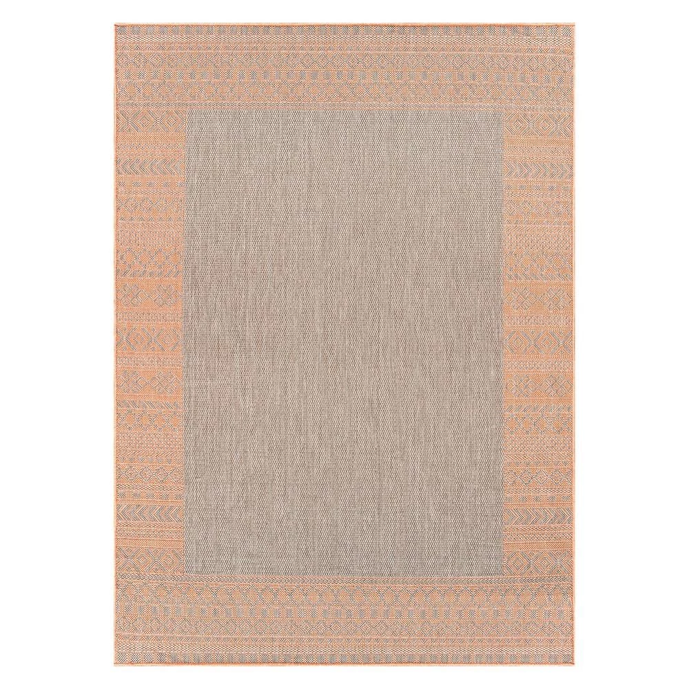 Rust 7 ft. 10 in. x 10 ft. Bohemian Bordered Flatweave Waterproof Backyard Indoor/Outdoor Area Rug by World Rug Gallery 1 Rust 7 ft. 10 in. x 10 ft. Bohemian Bordered Flatweave Waterproof Backyard Indoor/Outdoor Area Rug by World Rug Gallery