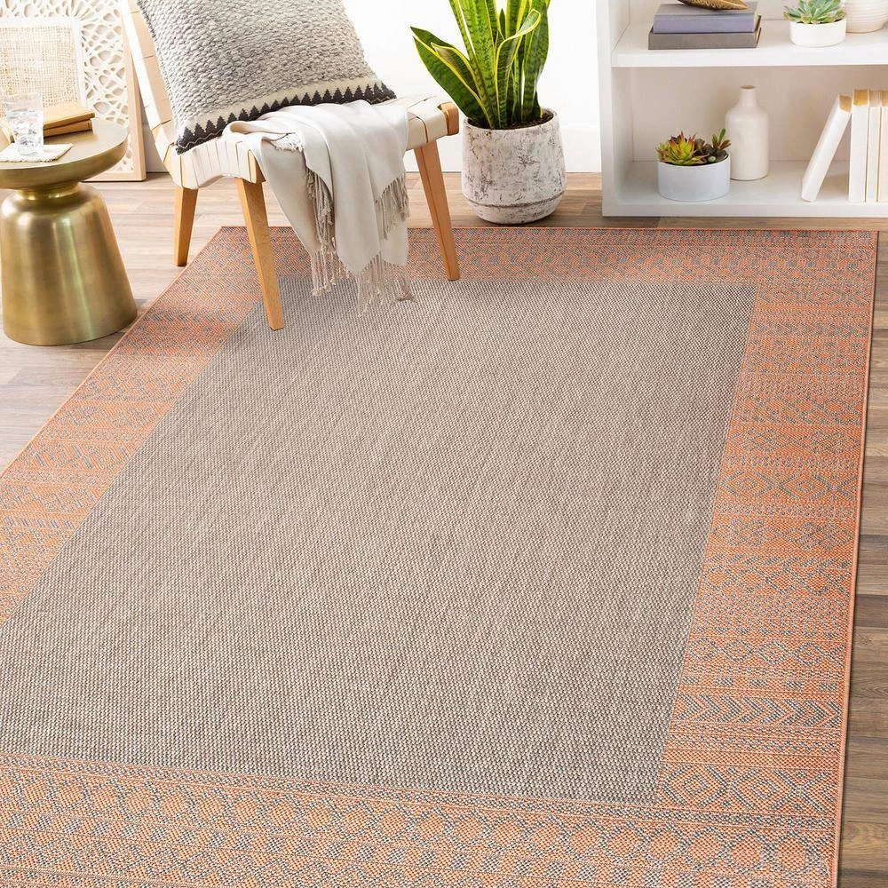 Rust 7 ft. 10 in. x 10 ft. Bohemian Bordered Flatweave Waterproof Backyard Indoor/Outdoor Area Rug by World Rug Gallery 9 Rust 7 ft. 10 in. x 10 ft. Bohemian Bordered Flatweave Waterproof Backyard Indoor/Outdoor Area Rug by World Rug Gallery - Image 9