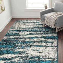 Turquoise 5 ft. x 7 ft. Modern Abstract Design Plush Shag Area Rug by World Rug Gallery -Shaw stor online turquoise world rug gallery area rugs 466turquoise5x7 31 1000