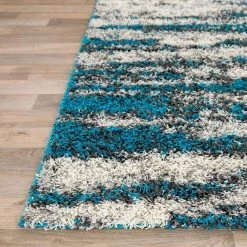 Turquoise 5 ft. x 7 ft. Modern Abstract Design Plush Shag Area Rug by World Rug Gallery -Shaw stor online turquoise world rug gallery area rugs 466turquoise5x7 4f 1000