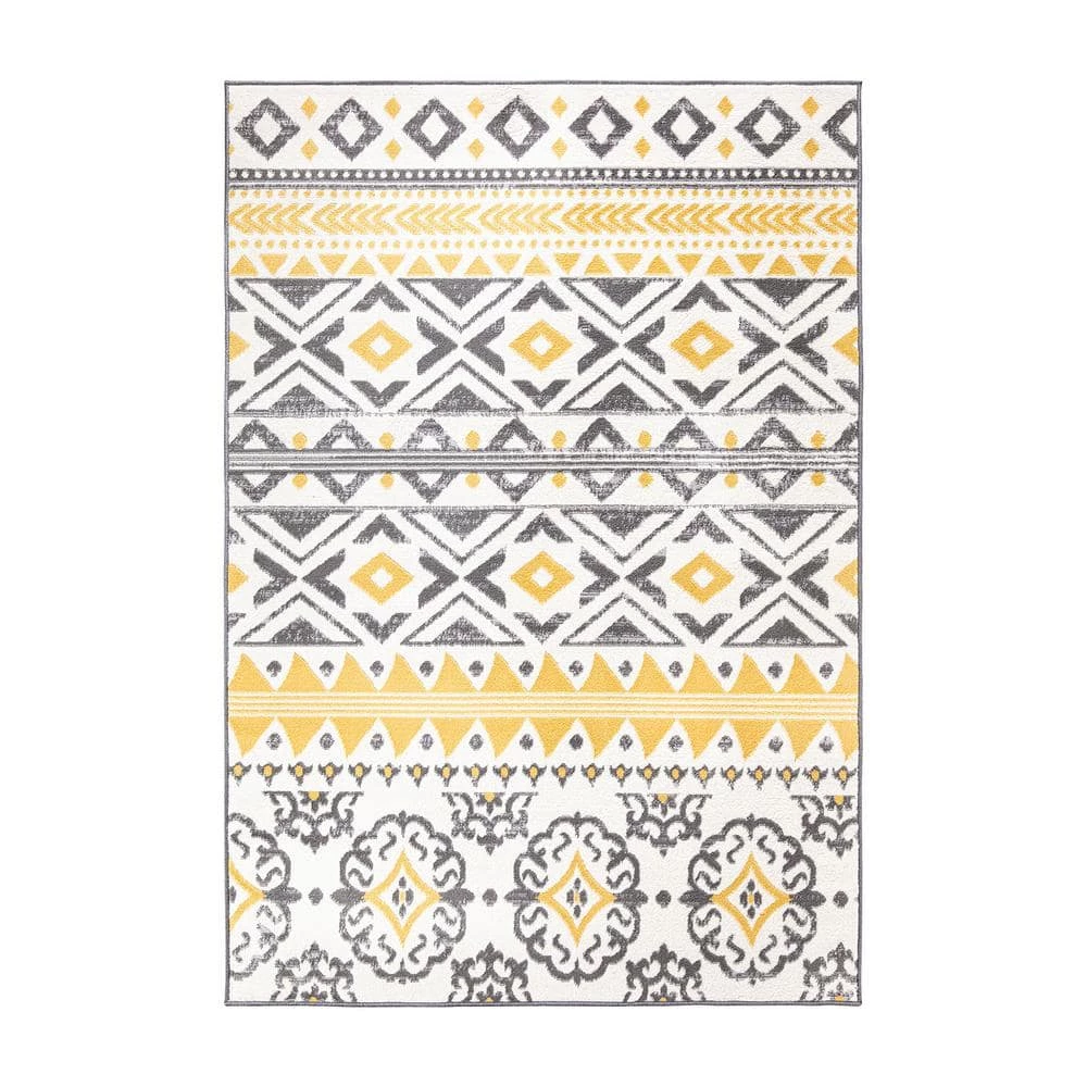 Yellow 7 ft. 10 in. x 10 ft. Distressed Boho Geometric Area Rug by World Rug Gallery 1 Yellow 7 ft. 10 in. x 10 ft. Distressed Boho Geometric Area Rug by World Rug Gallery