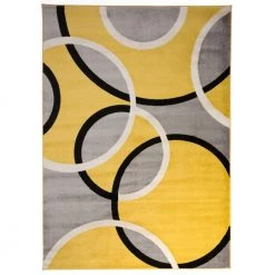 Modern Abstract Circles Yellow 5 ft. 3 in. x 7 ft. 3 in. Indoor Area Rug by World Rug Gallery