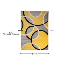 Modern Abstract Circles Yellow 5 ft. 3 in. x 7 ft. 3 in. Indoor Area Rug by World Rug Gallery -Shaw stor online yellow world rug gallery area rugs 368 yellow 5x8 76 1000