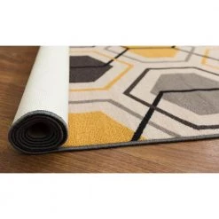 Modern Geometric Stripe Non-Slip (Non-Skid) Yellow 7 ft. 10 in. x 10 ft. Indoor Area Rug by World Rug Gallery 7 Modern Geometric Stripe Non-Slip (Non-Skid) Yellow 7 ft. 10 in. x 10 ft. Indoor Area Rug by World Rug Gallery -Shaw stor online yellow world rug gallery area rugs 511yellow8x10 4f 1000