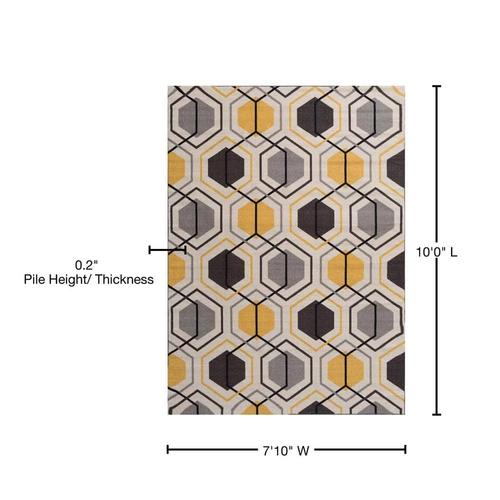 Modern Geometric Stripe Non-Slip (Non-Skid) Yellow 7 ft. 10 in. x 10 ft. Indoor Area Rug by World Rug Gallery 4 Modern Geometric Stripe Non-Slip (Non-Skid) Yellow 7 ft. 10 in. x 10 ft. Indoor Area Rug by World Rug Gallery - Image 4