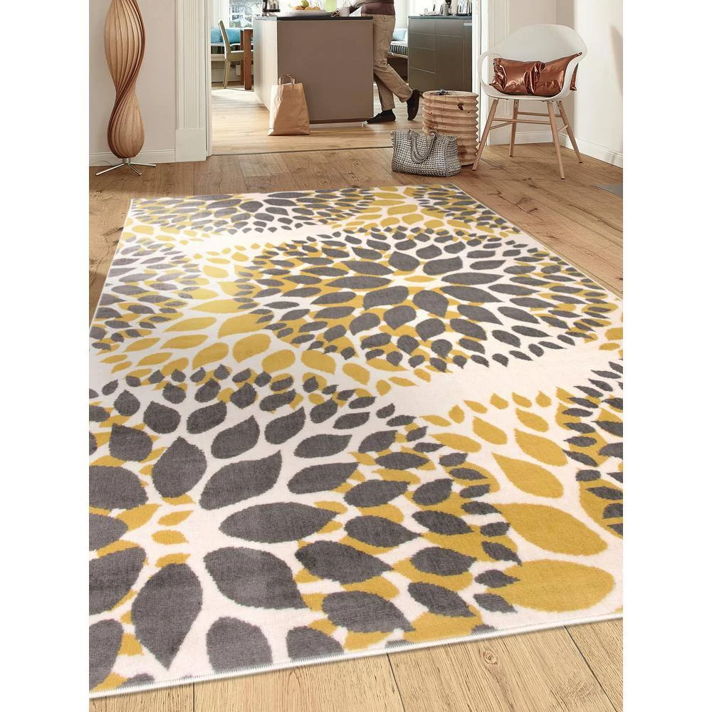 Modern Contemporary Floral Circles Yellow 5 ft. x 7 ft. Indoor Area Rug by World Rug Gallery 5 Modern Contemporary Floral Circles Yellow 5 ft. x 7 ft. Indoor Area Rug by World Rug Gallery - Image 5