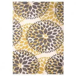 Modern Contemporary Floral Circles Yellow 5 ft. x 7 ft. Indoor Area Rug by World Rug Gallery