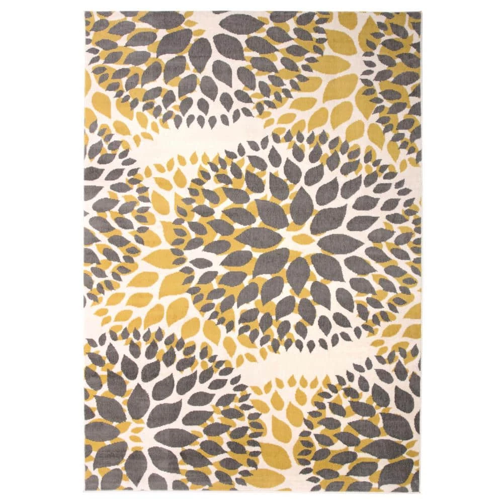 Modern Contemporary Floral Circles Yellow 5 ft. x 7 ft. Indoor Area Rug by World Rug Gallery 1 Modern Contemporary Floral Circles Yellow 5 ft. x 7 ft. Indoor Area Rug by World Rug Gallery
