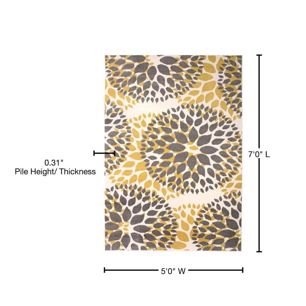 Modern Contemporary Floral Circles Yellow 5 ft. x 7 ft. Indoor Area Rug by World Rug Gallery 4 Modern Contemporary Floral Circles Yellow 5 ft. x 7 ft. Indoor Area Rug by World Rug Gallery - Image 4